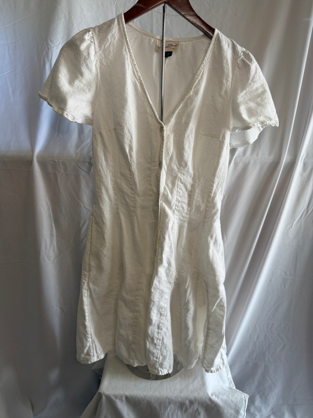 White linen blend button up midi dress